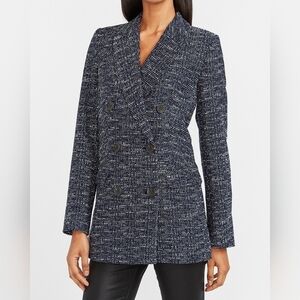 EXPRESS NAVY DOUBLE BREASTED BOUCLE BLAZER